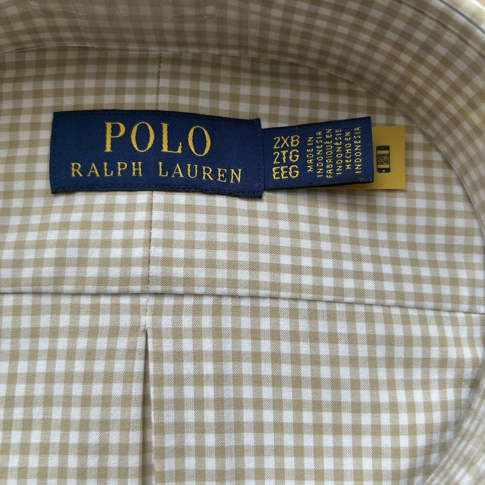 Polo Ralph Lauren Men Long Sleeve Beige White Button Down Shirt Pony Mens 2XB - Picture 5 of 6